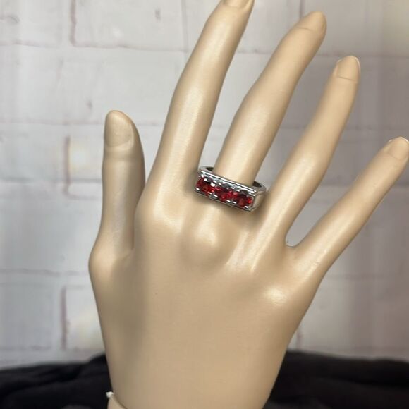 Mozambique Garnet 3.25 ctw 3 Stone Men's Ring in Stainless Steel - Picture 10 of 13
